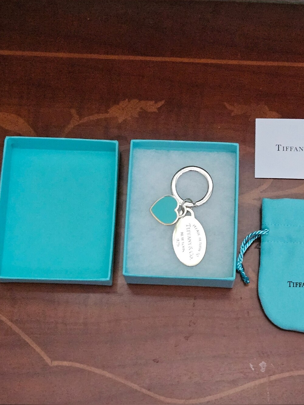 RARE TIFFANY & CO OVAL RETURN TO TIFFANY BLUE HEART TAG SILVER KEYCHAIN CHARM